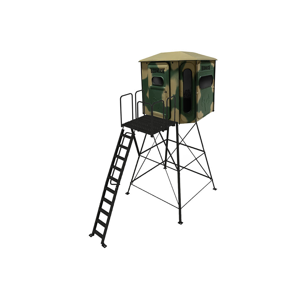 The Big Country Platinum 360° 6X7 Box Blind - With 10' Stand & Porch Extension - Camo