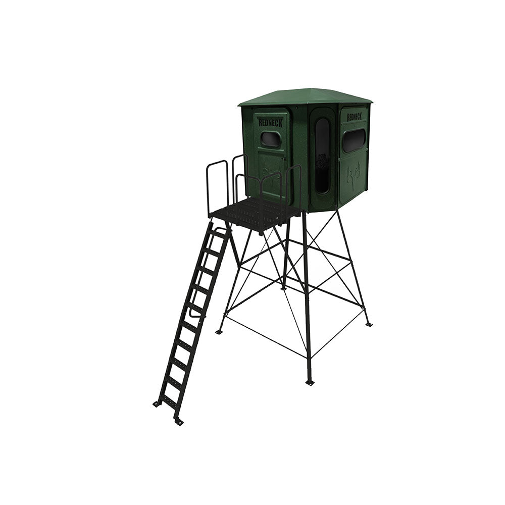 The Big Country Platinum 360° 6X7 Box Blind - With 10' Stand & Porch Extension - Redneck Green
