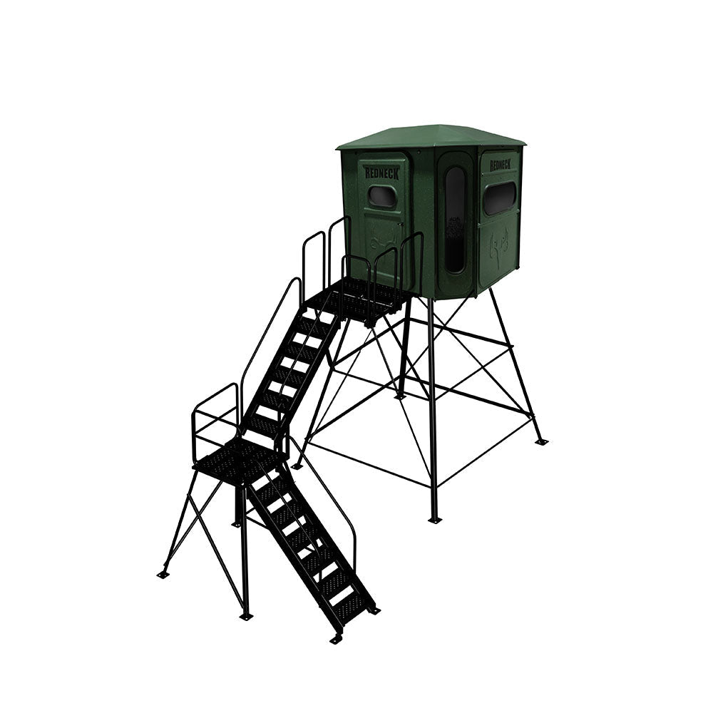 The Big Country Platinum 360° 6X7 Box Blind - With 10' Stairway System - Redneck Green