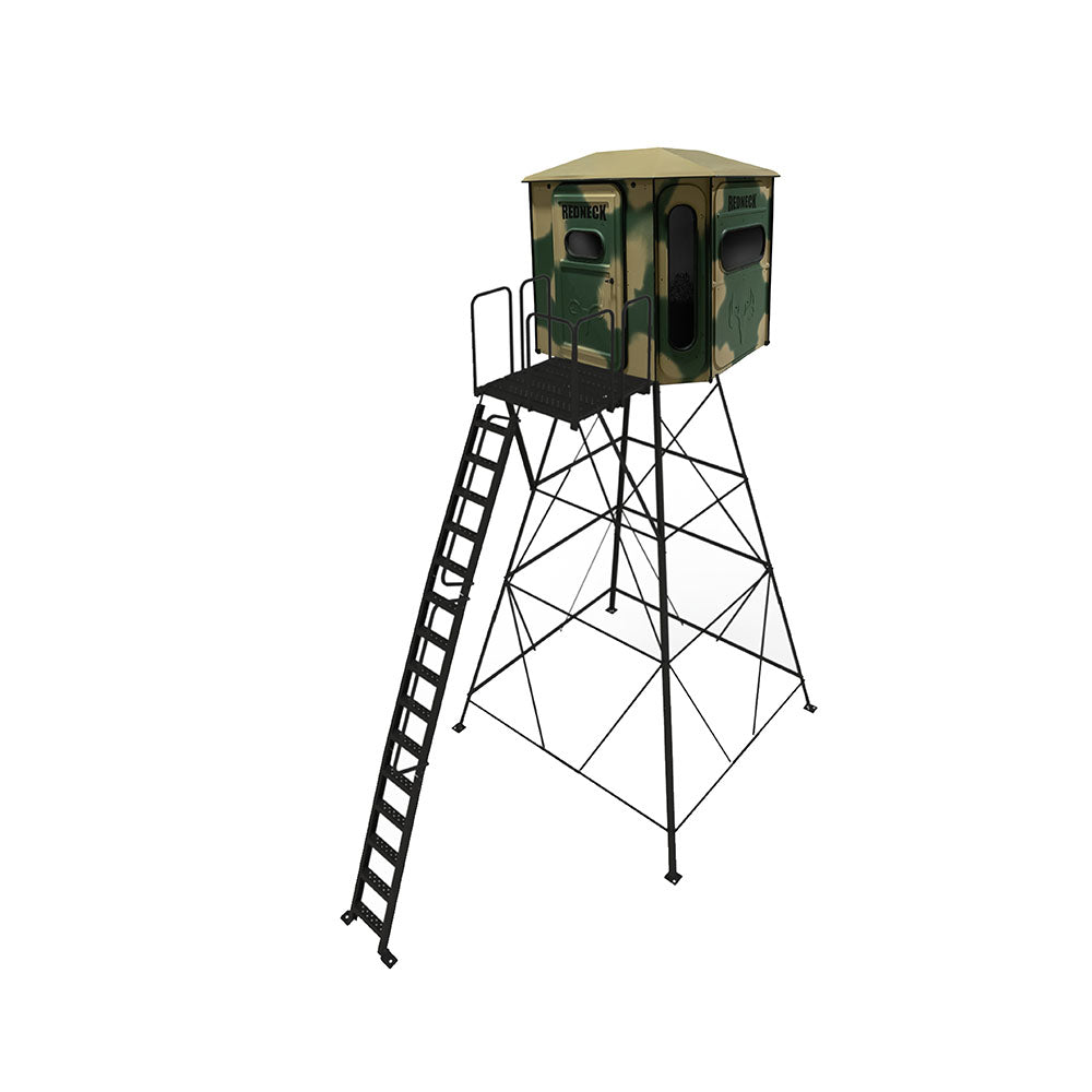 The Big Country Platinum 360° 6X7 Box Blind - With 15' Stand & Porch Extension - Camo