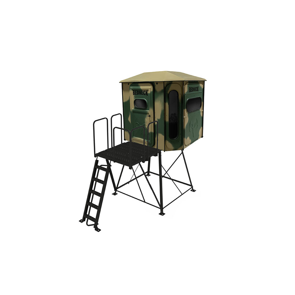 The Big Country Platinum 360° 6X7 Box Blind - With 5' Stand & Porch Extension - Camo
