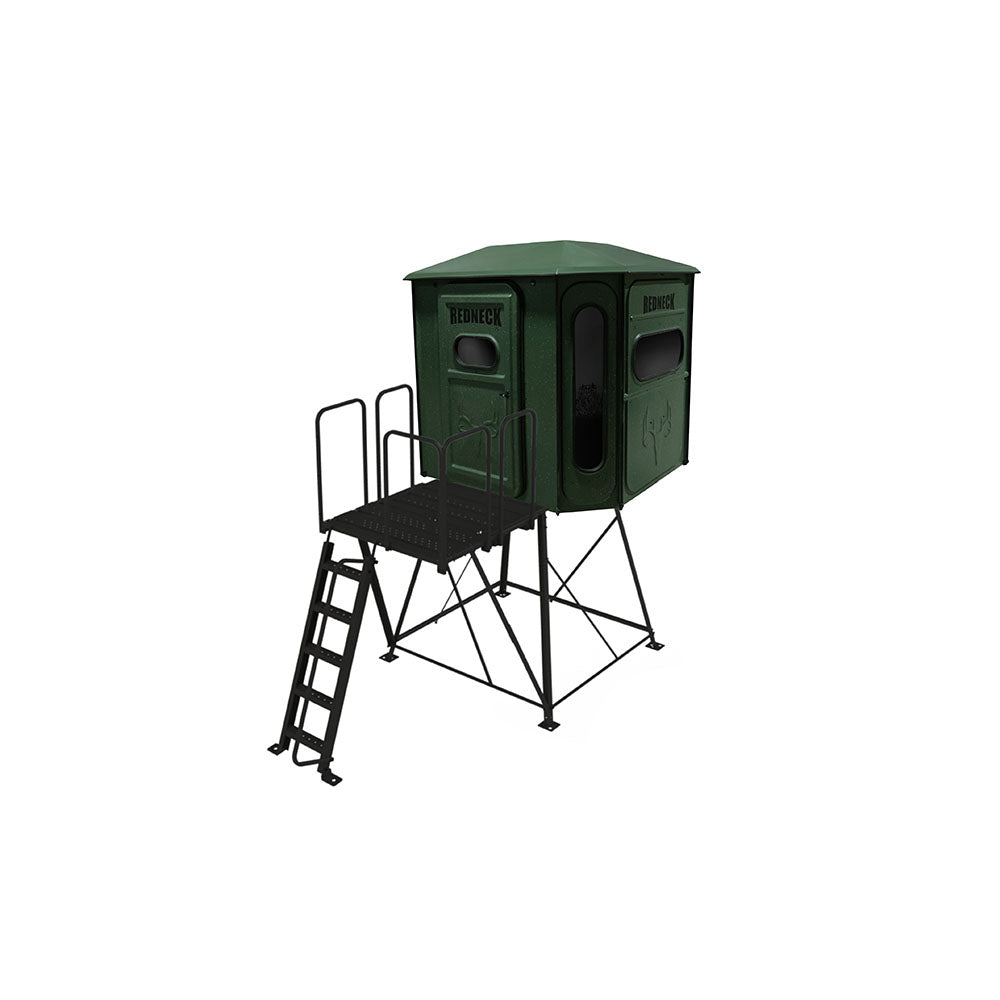 The Big Country Platinum 360° 6X7 Box Blind - With 5' Stand & Porch Extension - Redneck Green