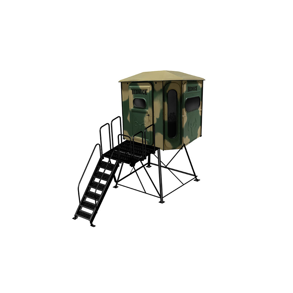 The Big Country Platinum 360° 6X7 Box Blind - With 5' Stairway System - Camo